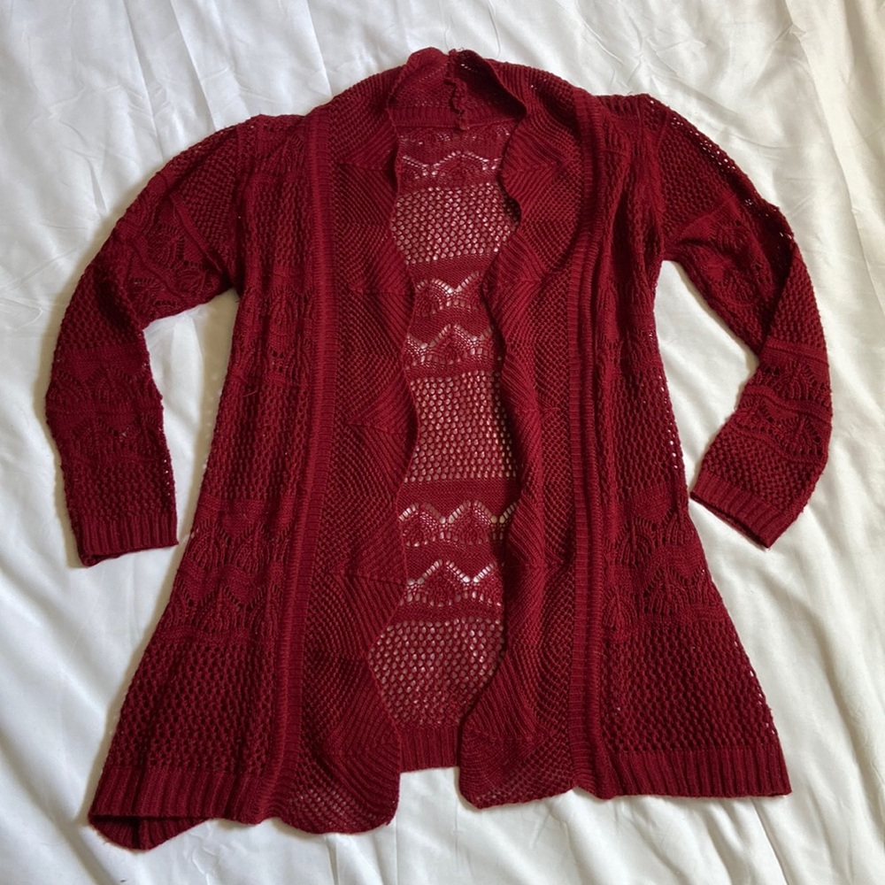 Brandy Melville Red Crochet Cardigan [OS]